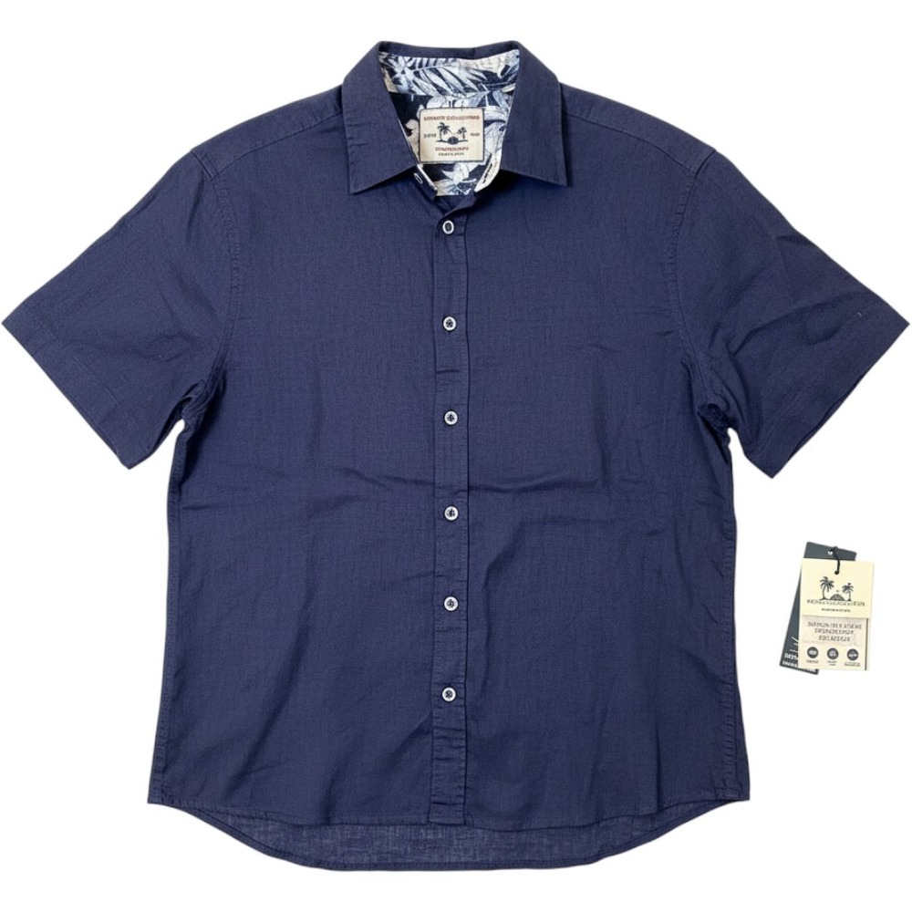 Report Collection Linen Shirt Mens Large Navy NWT Short Sleeve Untucked Summer